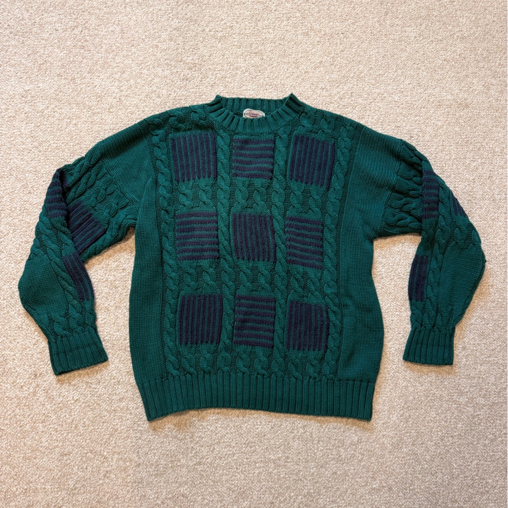 Green and Navy Patterned Sweater